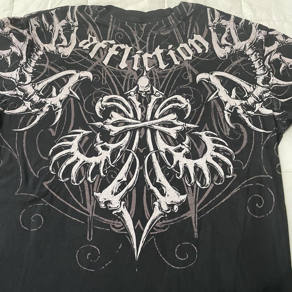 Affliction Skeleton T-Shirt Men M Medium Black Graphic Short Sleeve Cotton - Picture 4 of 7